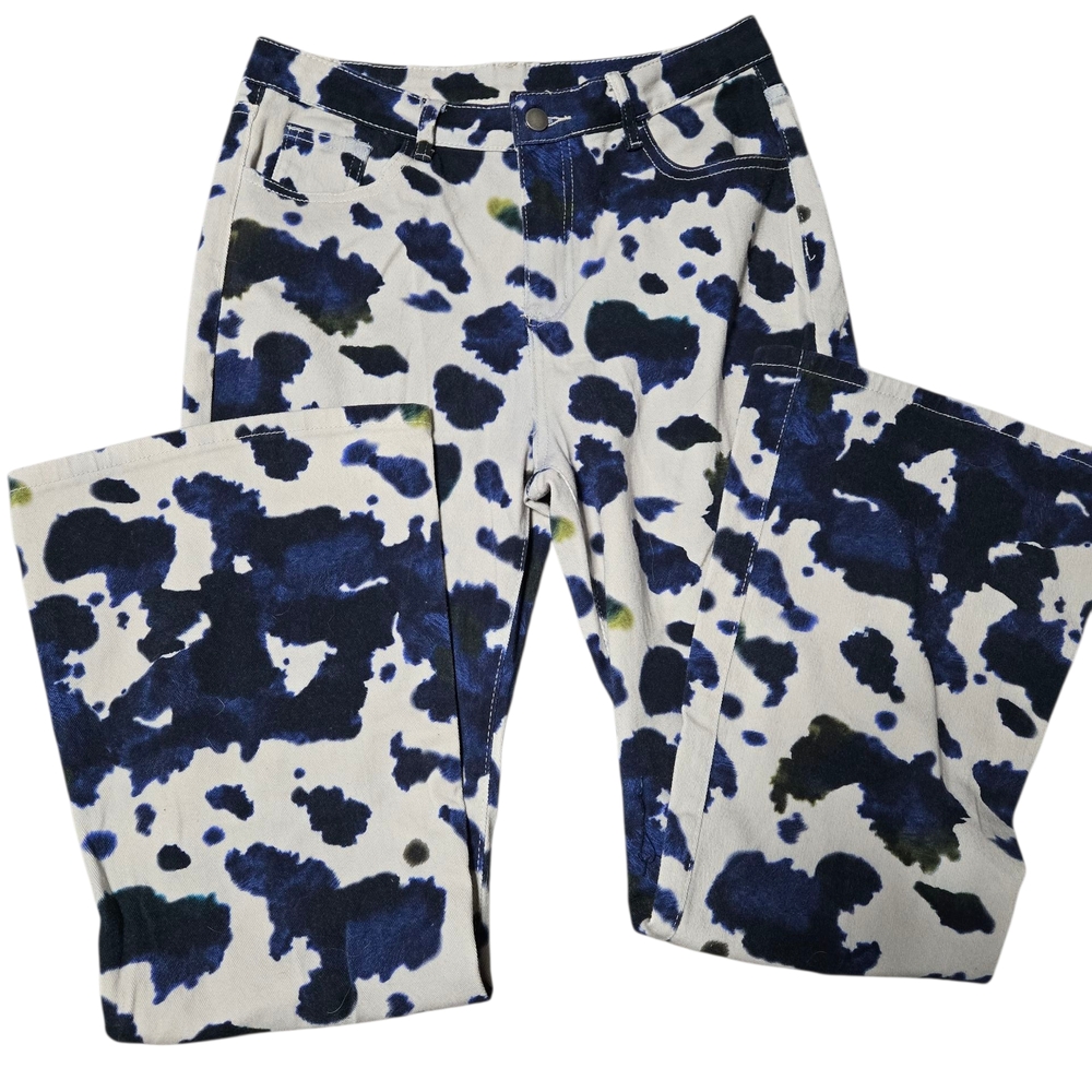 Flare Blue and White Patterned Jeans